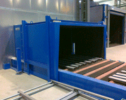 Entry side of the roller conveyor shot blasting plant (AGTOS)