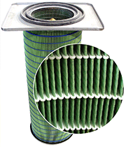 The open-pleated design of this filter results in significantly lower pressure drop as well as improved dust release characteristics during pulse cleaning