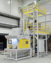 Continuous peening machine for blade airfoils