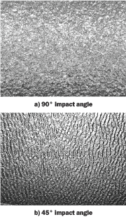 Figure 8: Surface topography after shot peening with various impact angles