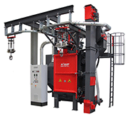 The RHBE manufactured for RDC has a blast cleaning zone that's approximately 90 x 130 cm (diameter x height). The machine is equipped with two direct drive 5,6 kW blast turbine.
