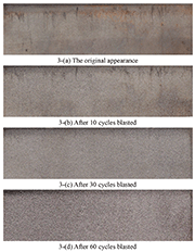 Changes of the appearance of the titanium strip after being blasted by different cycles by titanium cut wire shot