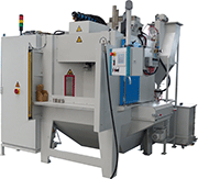 Fully automated wet blasting machine for deburring of stainless-steel parts