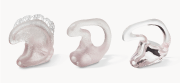 A 3D printed ear piece for a hearing aid before (left), surface smoothing (center) and after polishing