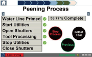 Simpler operator screens show the checklist of steps necessary to initiate the laser peening process, checked off one at a time in a linear process that tracks the workflow