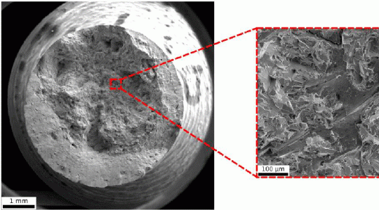 (c) Subsurface crack initiation on an AB-SP sample at a lack of fusion

Figure 4. Fractographic analyses of an (a) AM, (b) AB, (c) AB-SP samples