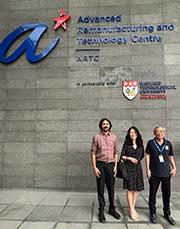 From left: MFN Trainer Rishabh Shah,
Rosanne Baiker (Vice President of MFN),
and Mr. Tan, President of Abrasive Engineering