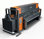 In the automatic painting unit, the two-component paint is applied using the airless process. Sensors recognize the sheet size and transport speed for minimizing overspray.