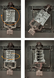 A robust 2-axis manipulator rotates the work pieces around two axis. This allows effective blast cleaning of geometrically  complex components. Even internal surface areas are perfectly cleaned