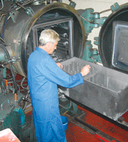 Liners being loaded into a vacuum sintering furnace