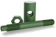 Threaded element, barrel nut and standard nut for use in wind turbines, all coated with Delta